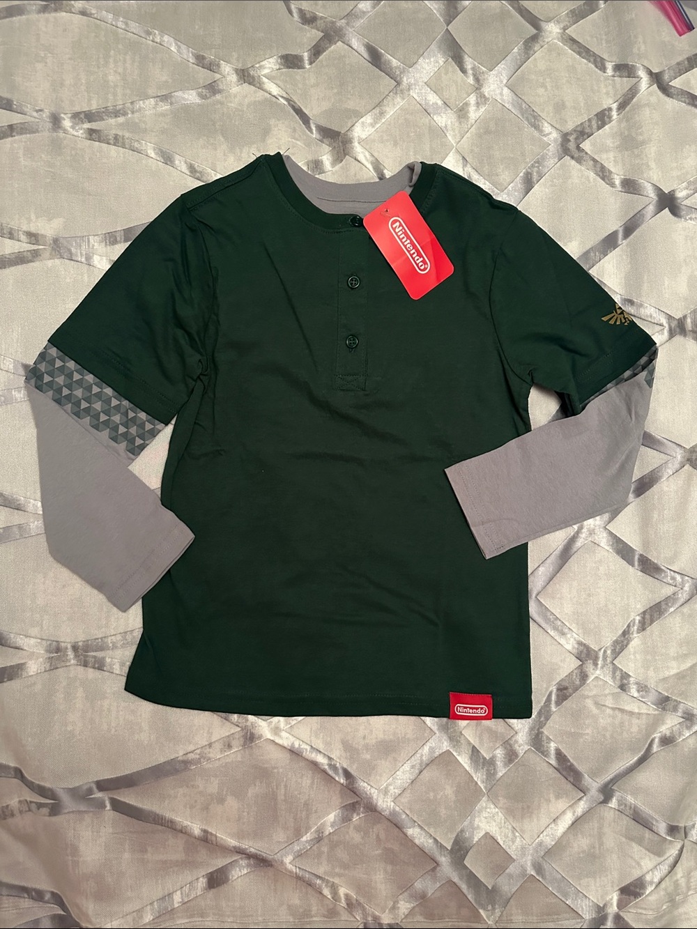 Nintendo The Legend of Zelda Dark Green and Gray Layered-Look Long Sleeve Tee